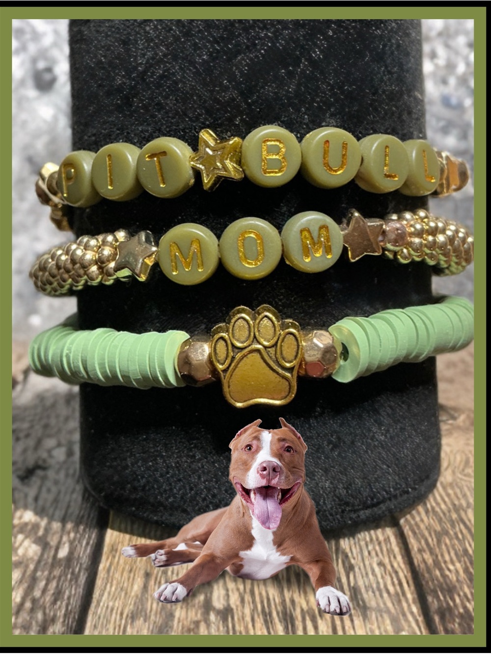 3 piece Pit Bull Mom Beaded Bracelet set